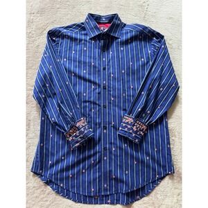 Robert Graham Mens Stripes‎ Floral Print Silk Trimmed Size M